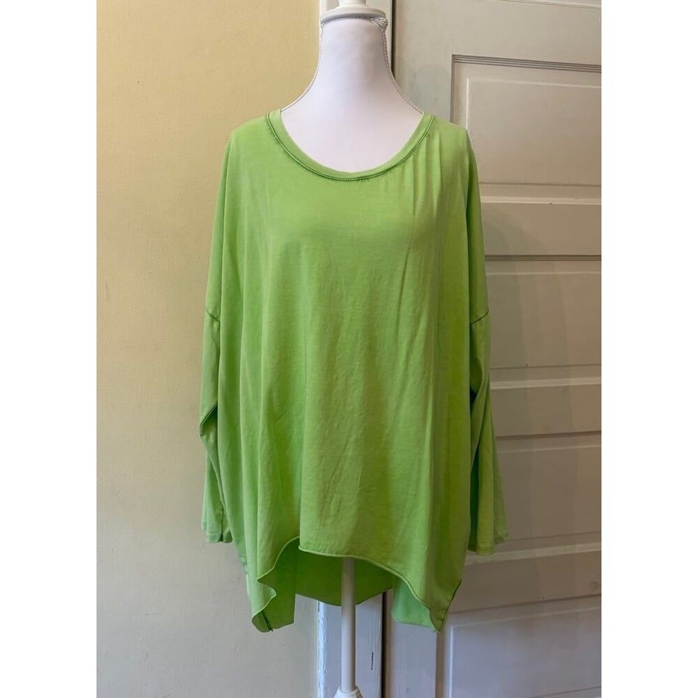 Yolly Top coffee run lime green long sleeve hilo dolman sleeve tunic OS oversize